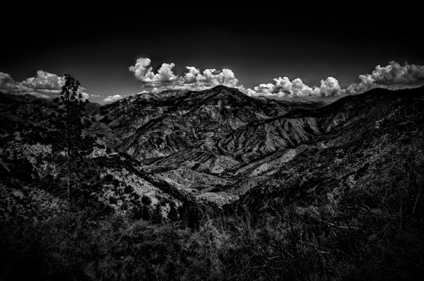Rugged mountain landscape in black and white, part of The Doug Heslep Fine Art Collection.