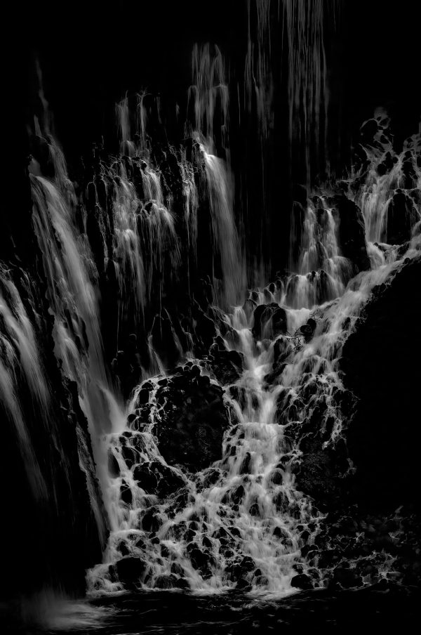 Flowing waterfall black and white fine art photography.