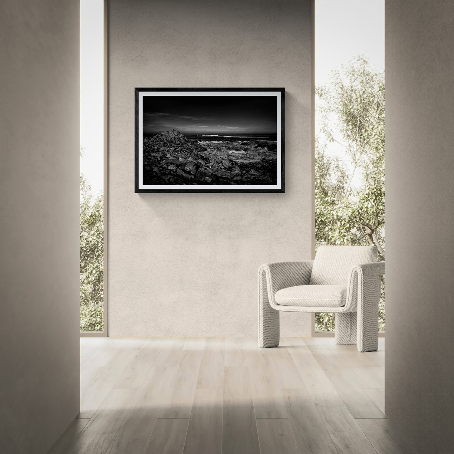 Black and white landscape photograph of mountains and sky, part of The Doug Heslep Fine Art Collecti.