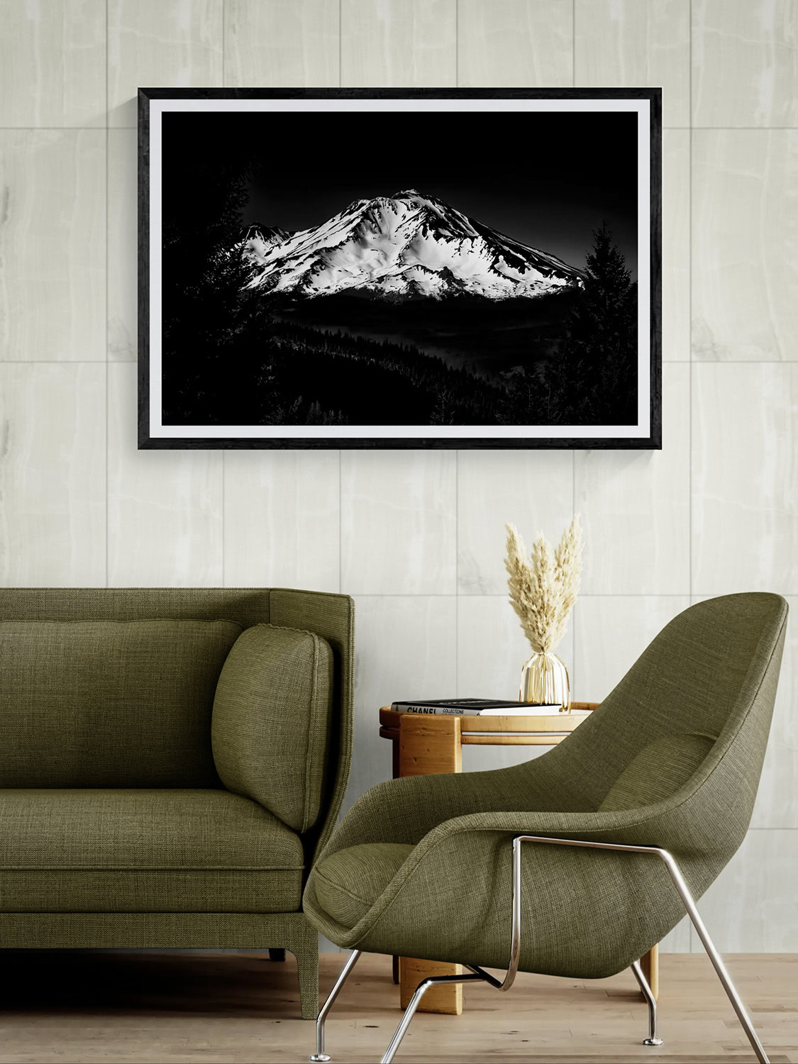 Black and white mountain landscape artwork from The Doug Heslep Fine Art Collection.