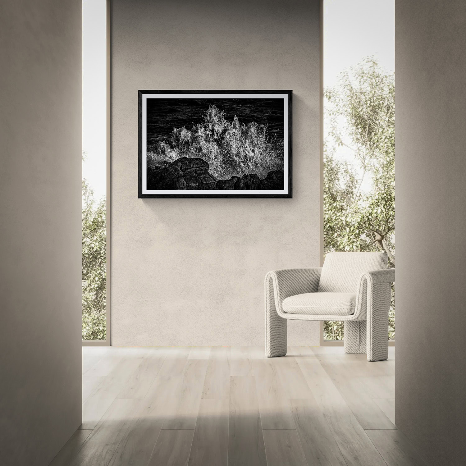 Black and white abstract landscape art by Doug Heslep.