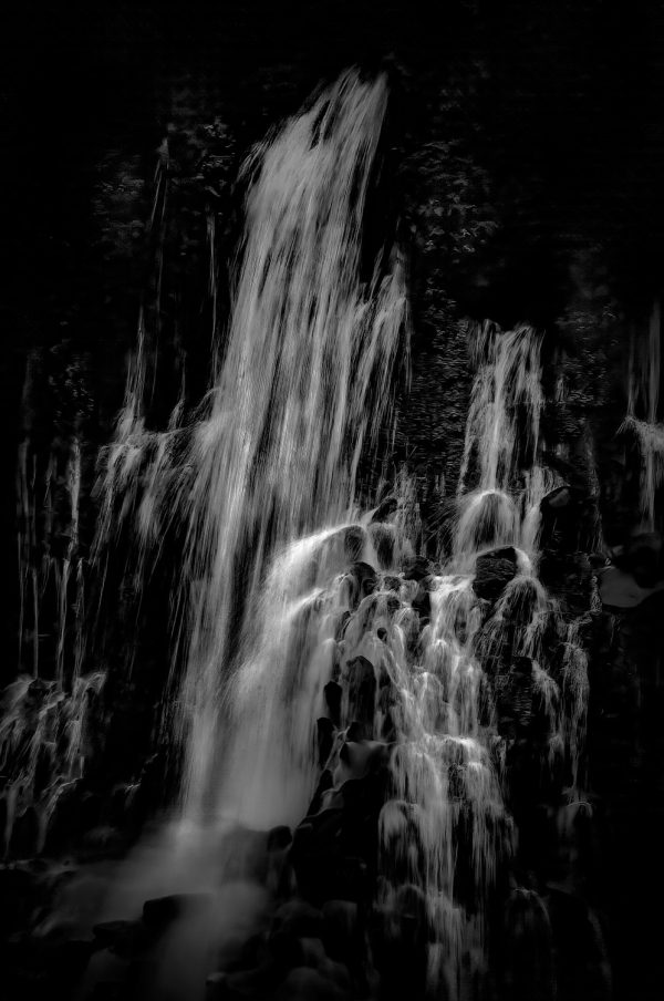 Flowing water waterfall in black and white, part of The Doug Heslep Fine Art Collection.