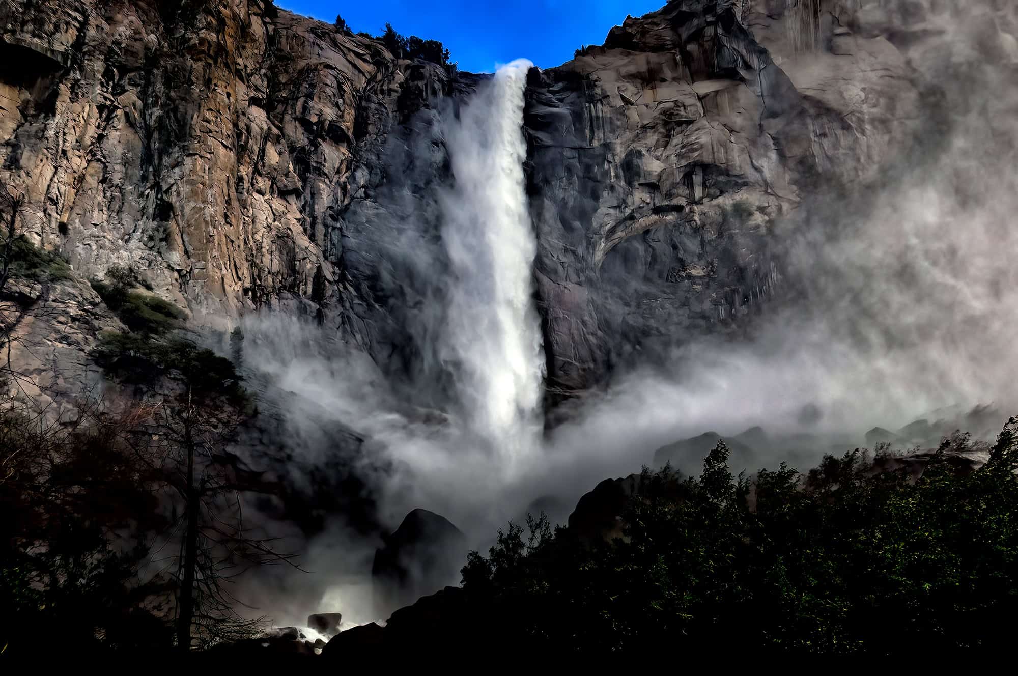 Thunderous water of Bridalveil Fall in Yosemite National Park