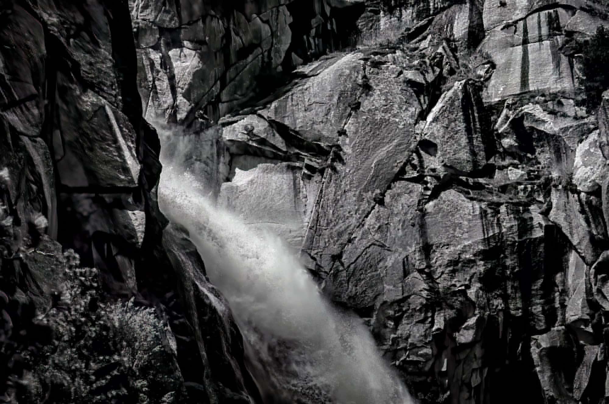 Close up view of Cascade Falls in Black and White