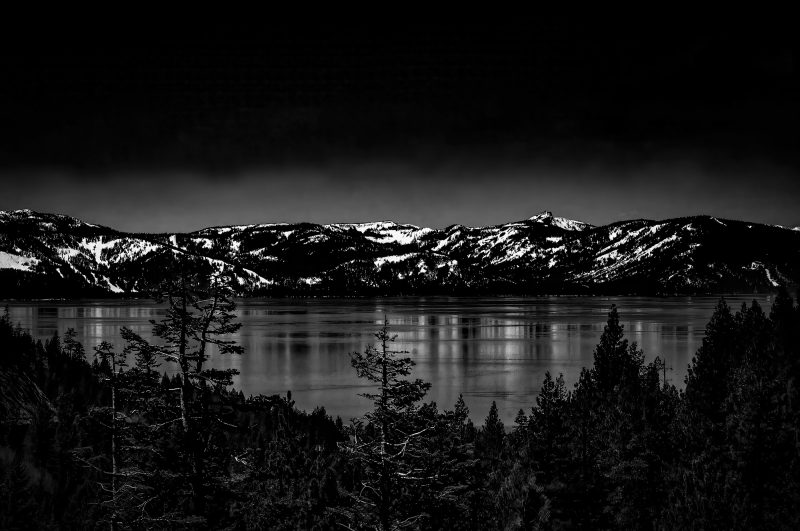 Snow-capped mountain landscape in black and white, scenic view from Doug Heslep Fine Art collection.