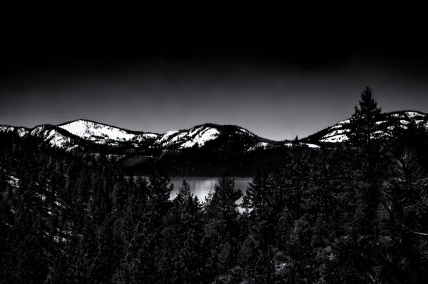 Black and White photo looking from to the east on Hwy 50 towards Lake Tahoe