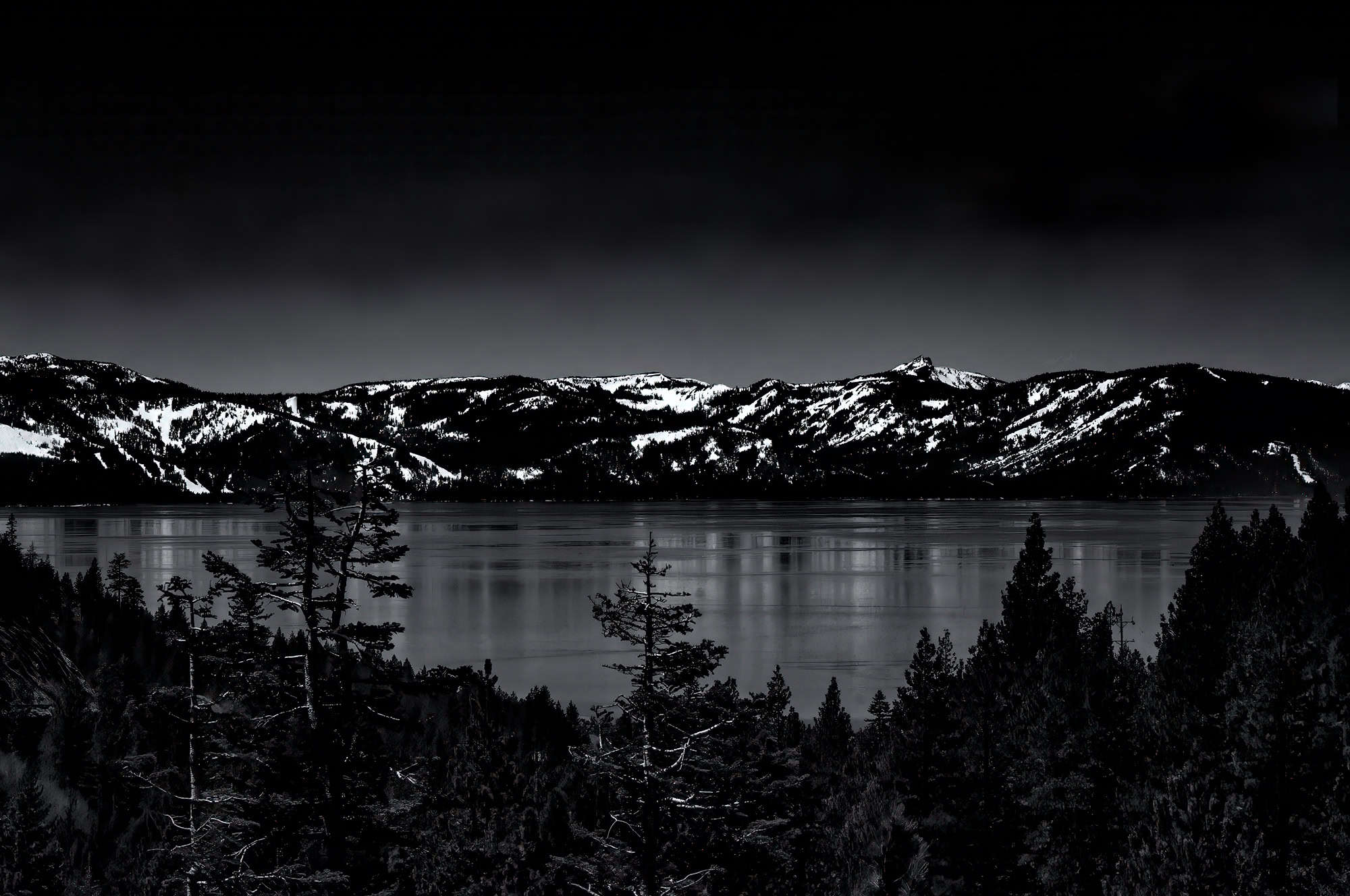 Black and White photo looking from to the east on Hwy 50 towards Lake Tahoe