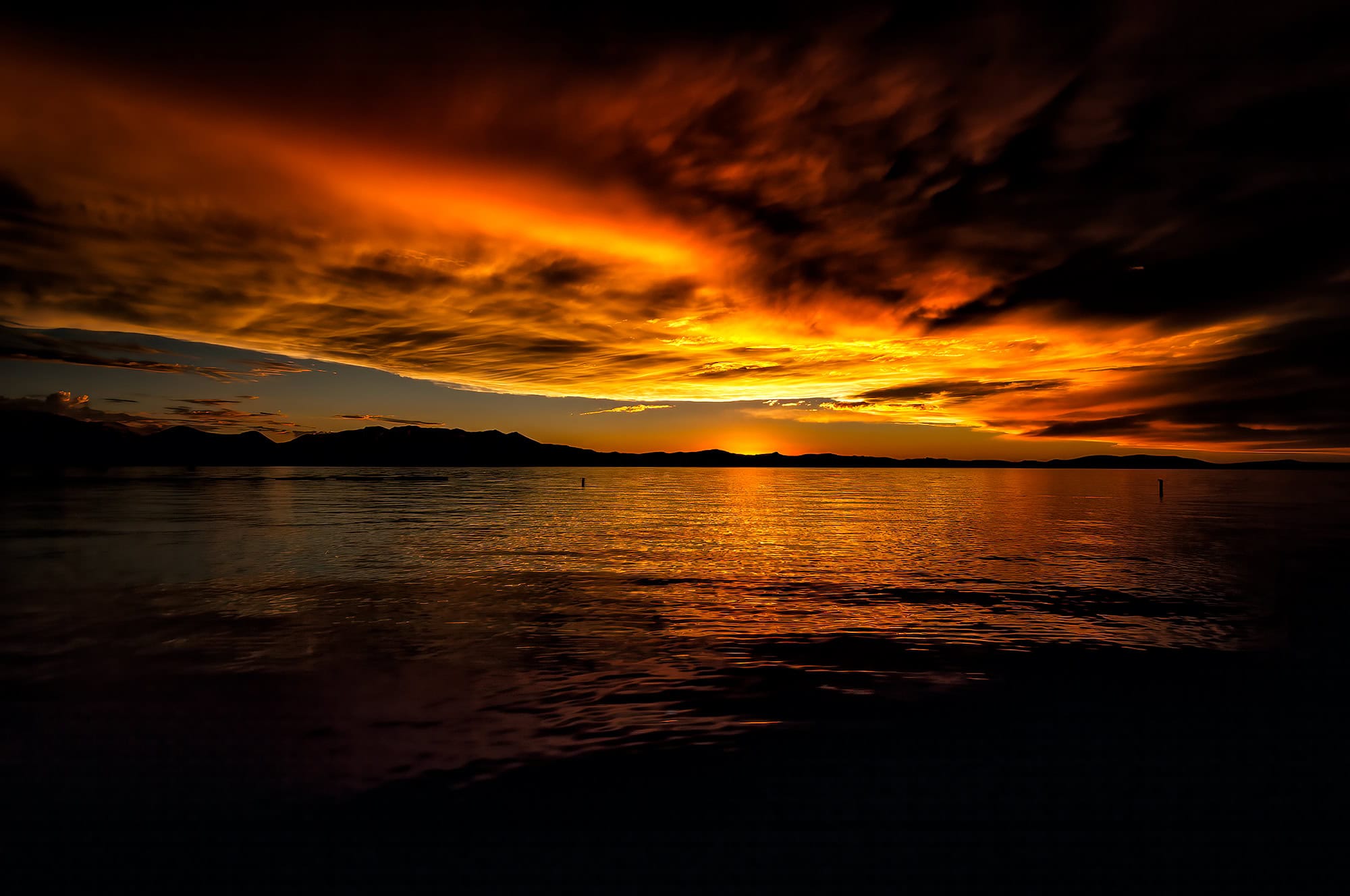 A spectacular sunset looking across Lake Tahoe