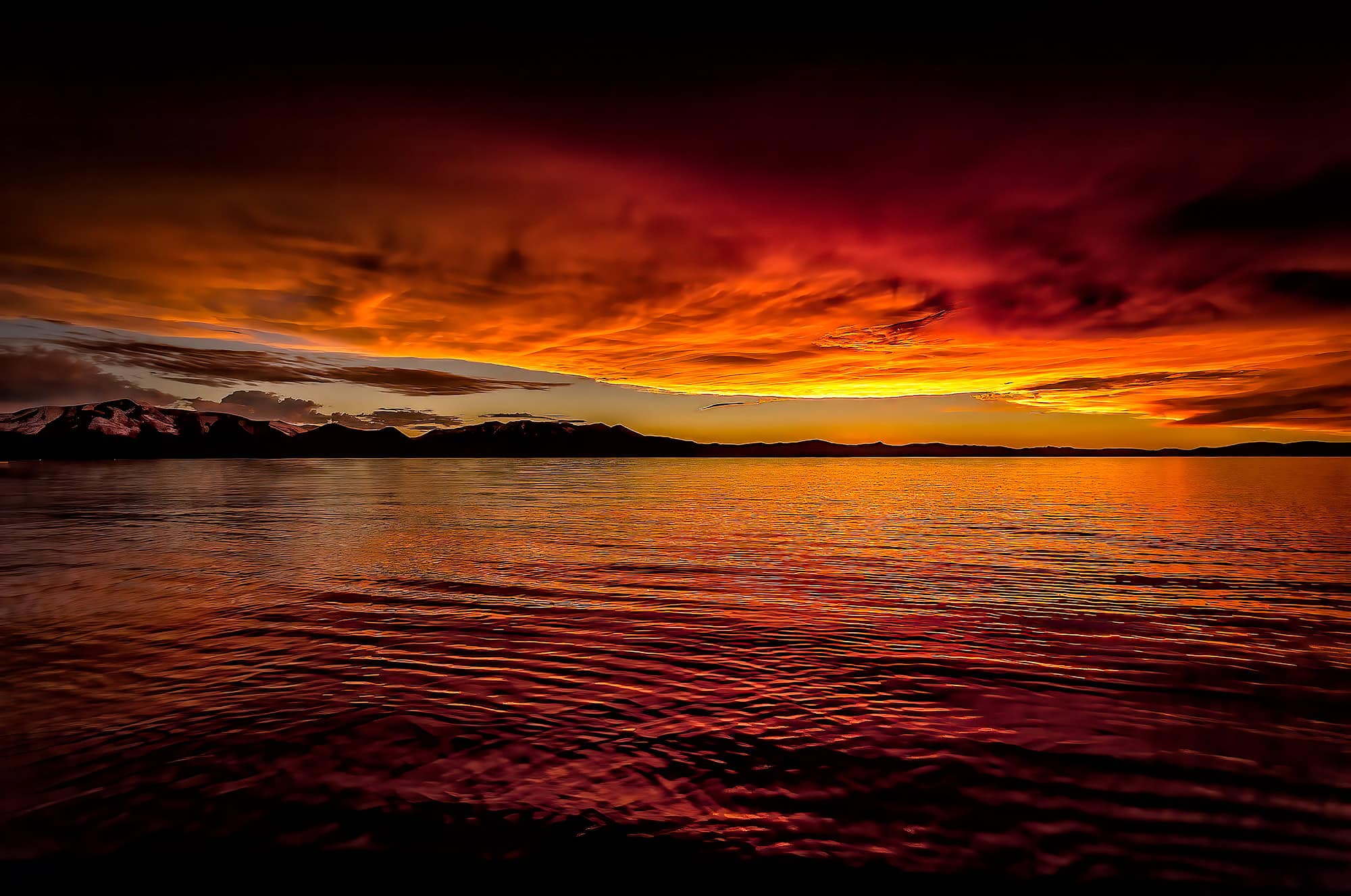 A spectacular sunset looking across Lake Tahoe