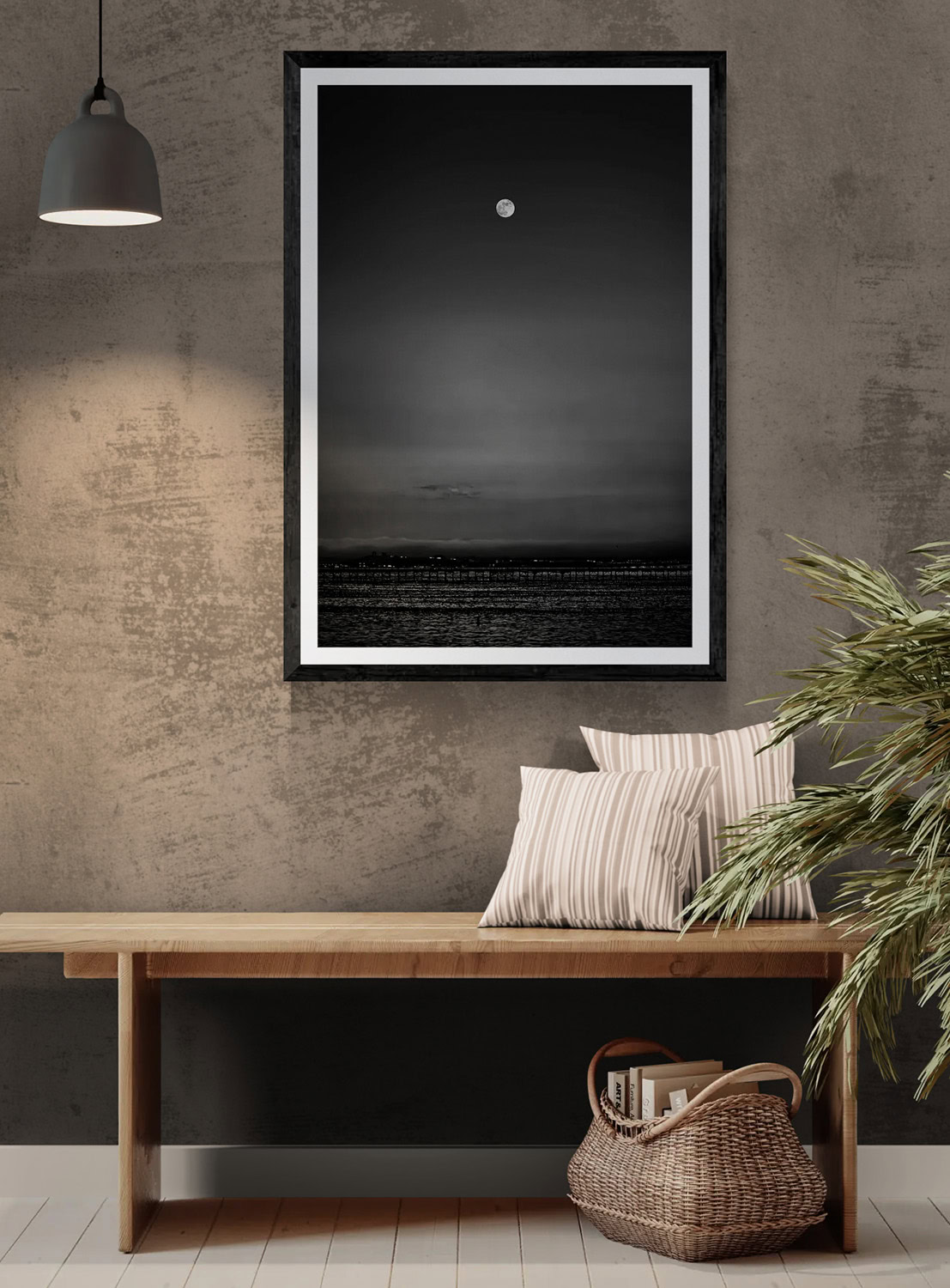 Moonlit Seascape in Black and White.