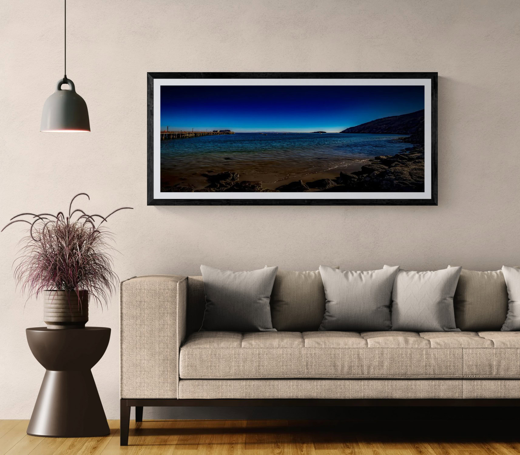 Beautiful landscape photograph of a coastal scene with a sandy beach and blue sky.