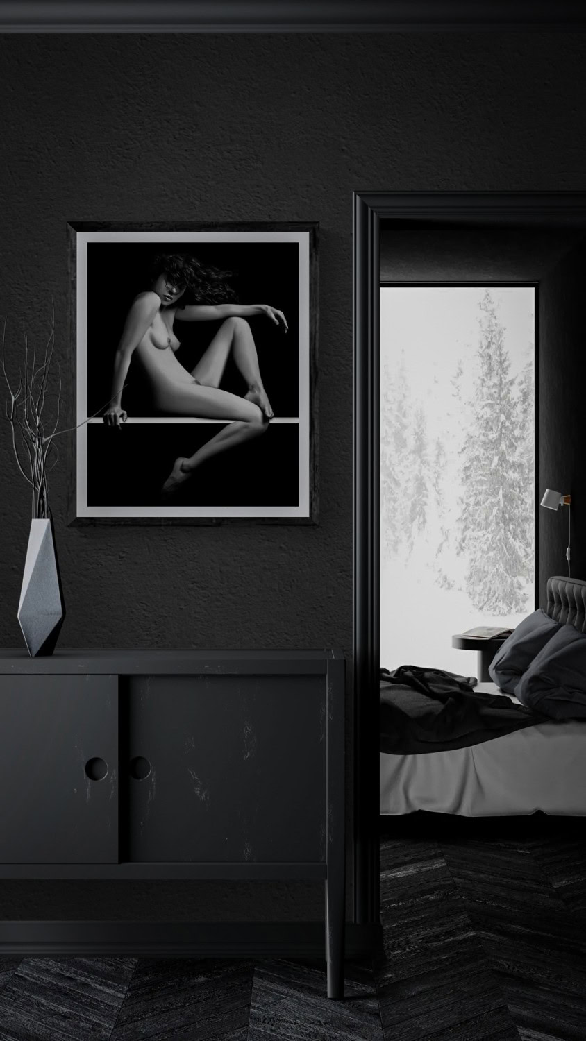 Elegant black-and-white nude art photograph by Doug Heslep, displayed in Galerie Nu 2.
